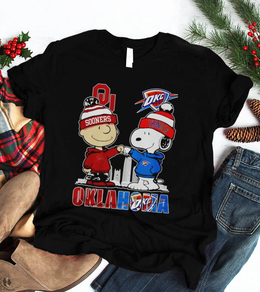 Oklahoma Sooners OU Snoopy OKC Thunder Unity Skyline T-Shirt