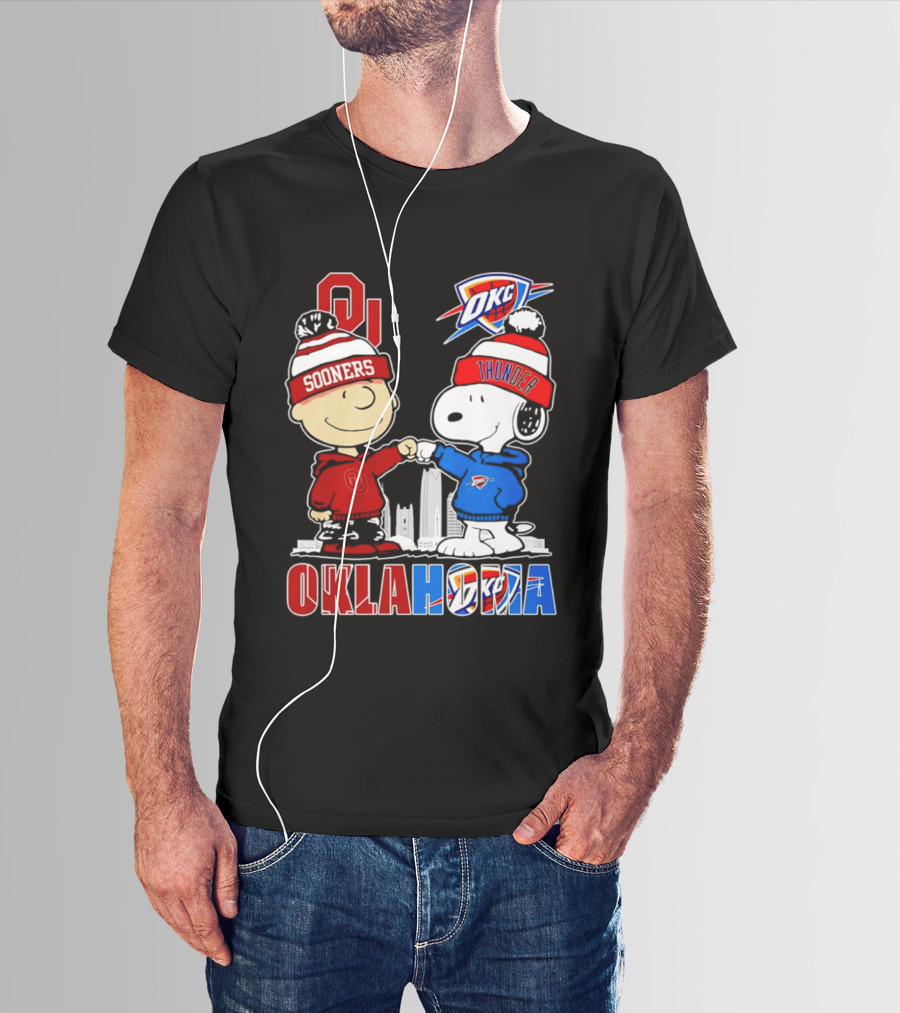 Oklahoma Sooners OU Snoopy OKC Thunder Unity Skyline T-Shirt