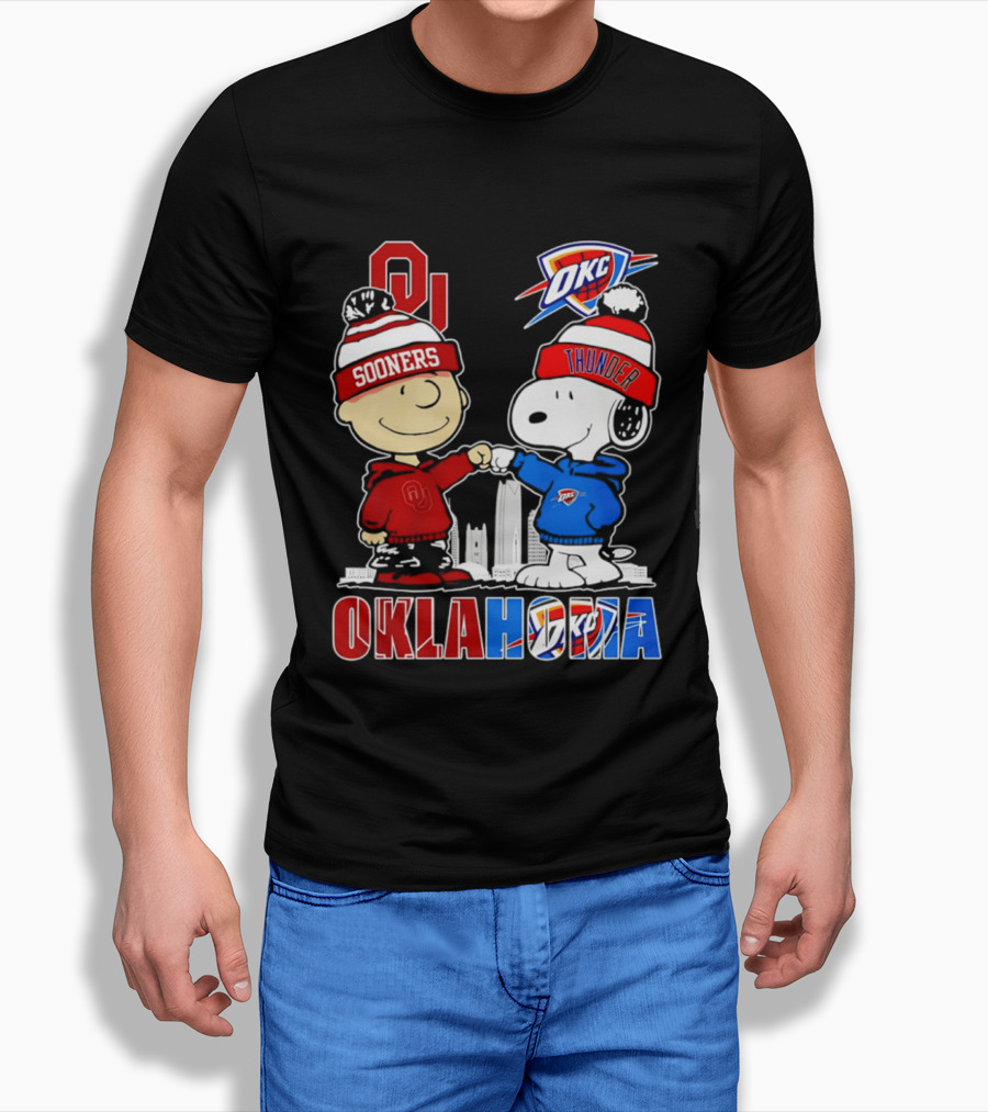 Oklahoma Sooners OU Snoopy OKC Thunder Unity Skyline T-Shirt