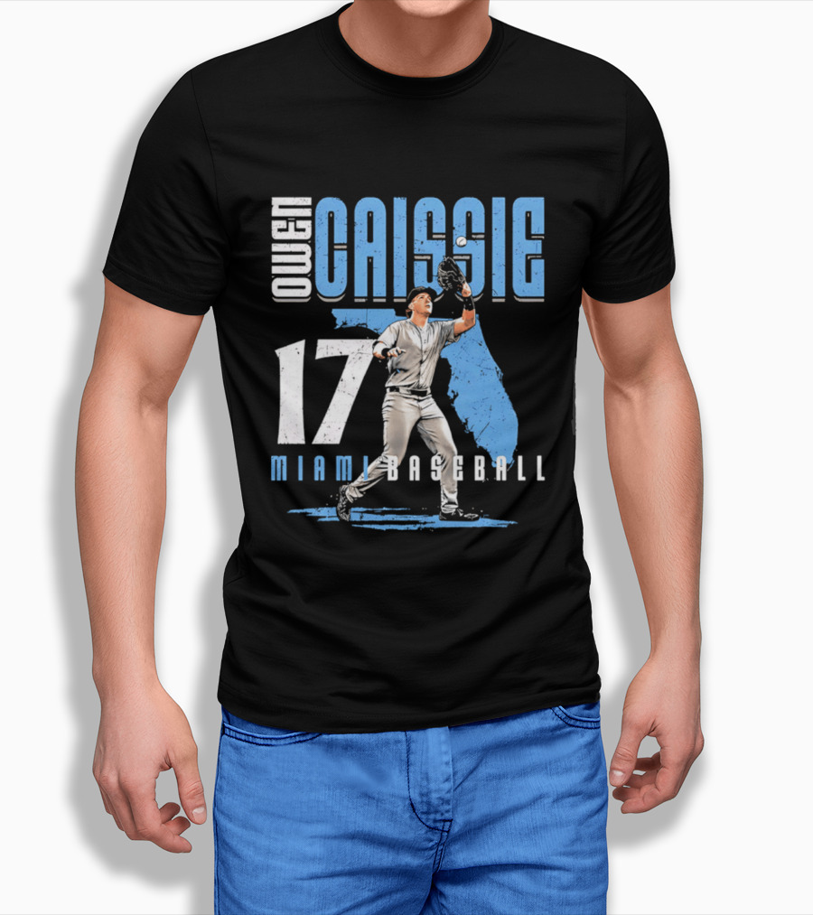 Owen Caissie 17 Miami Baseball Florida Map T-Shirt
