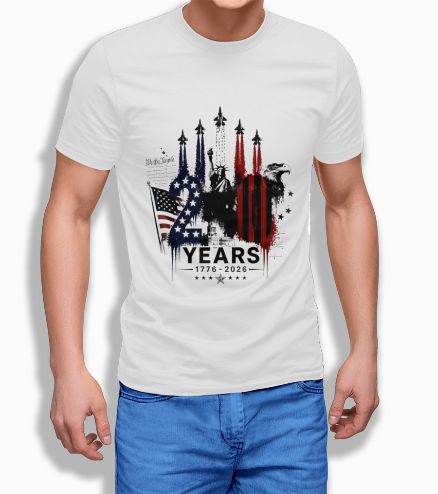 Semiquincentennial 250 Years 1776 2026 USA We The People Fireworks Statue Of Liberty Bald Eagle American Flag T-Shirt