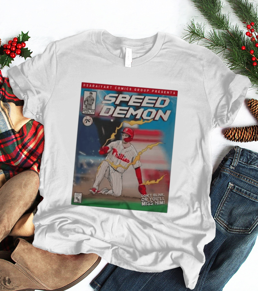 DSaraiyart Speed Demon Phillies April 23 Comics Group Don't Blink Trea Turner T-Shirt