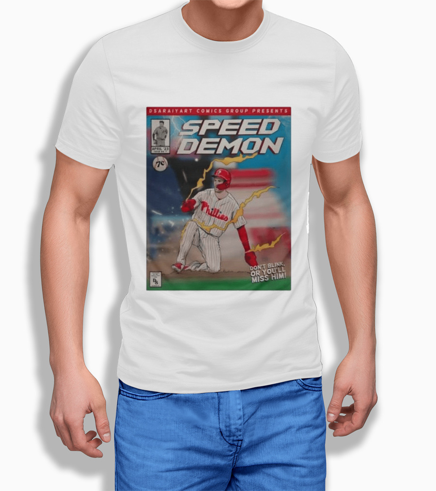 DSaraiyart Speed Demon Phillies April 23 Comics Group Don't Blink Trea Turner T-Shirt