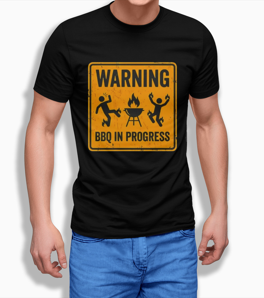 WARNING BBQ In Progress Funny Caution Sign With Flames T-Shirt