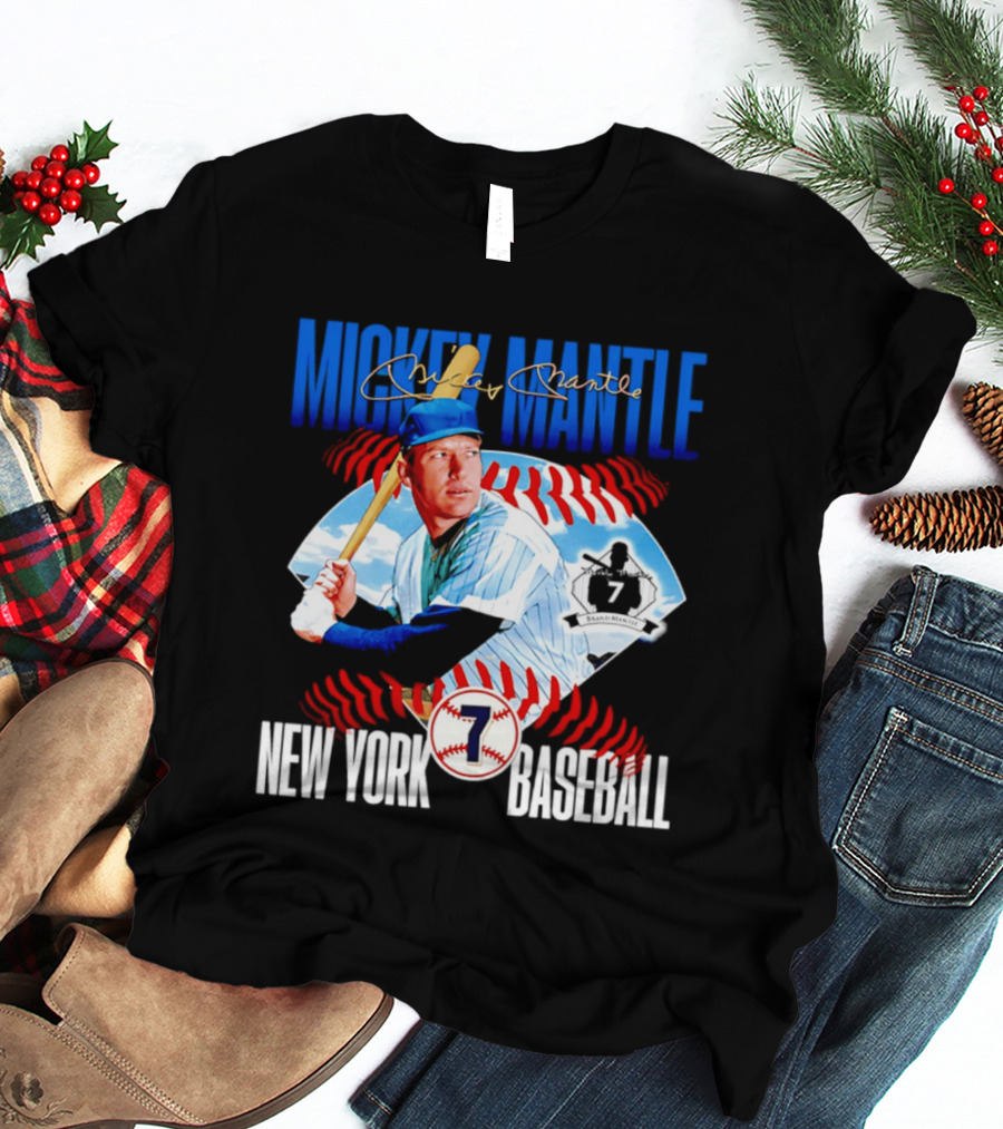 Mickey Mantle New York Baseball 7 Laces T-Shirt
