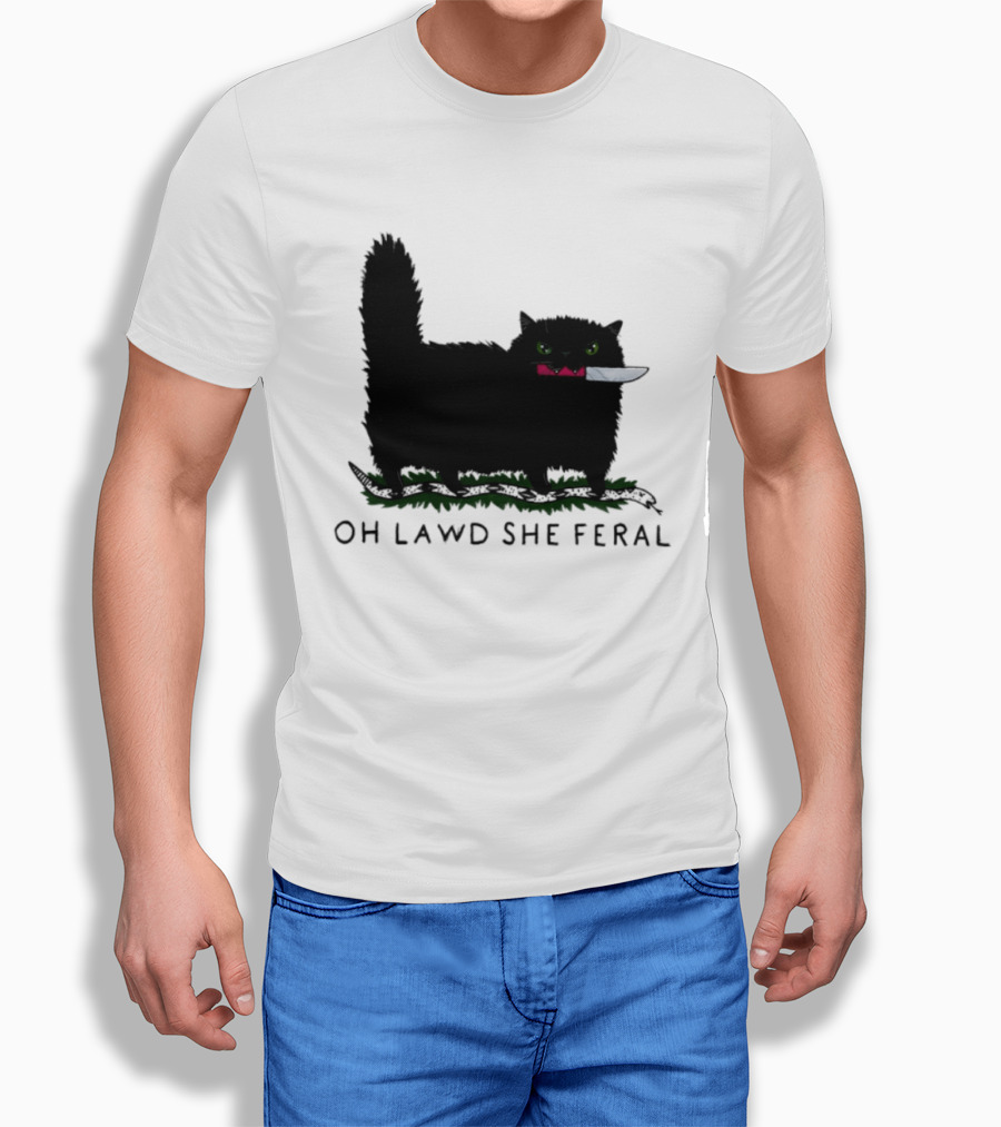 Oh Lawd She Feral Cat Knife Snake T-Shirt