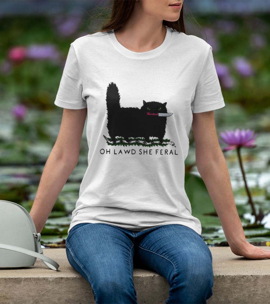 Oh Lawd She Feral Cat Knife Snake T-Shirt