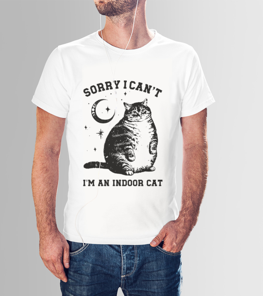 Sorry I Can't I'm An Indoor Cat Moon And Stars Fat Cat T-Shirt