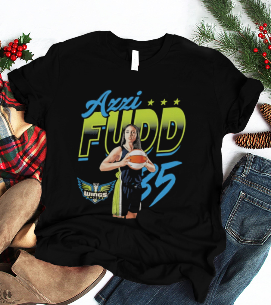 Azzi Fudd 35 Dallas Wings WNBA Player Pose With Stars And Wings T-Shirt