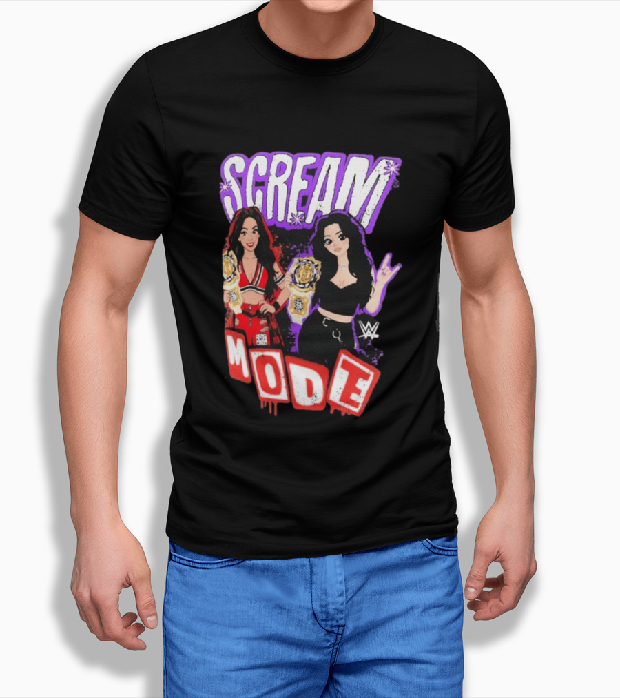 Scream Mode Paige Vs Brie Bella Cartoon WWE Champions T-Shirt