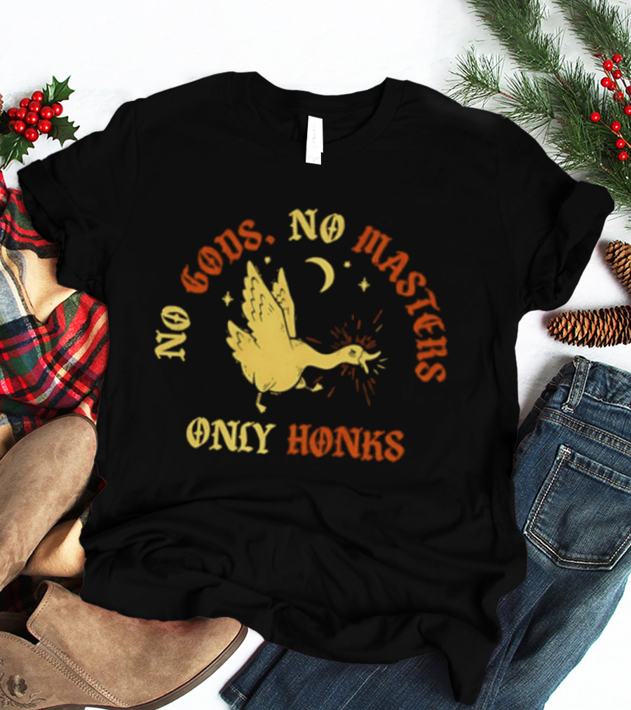 No Gods No Masters Goose Only Honks Crescent Moon And Stars T-Shirt