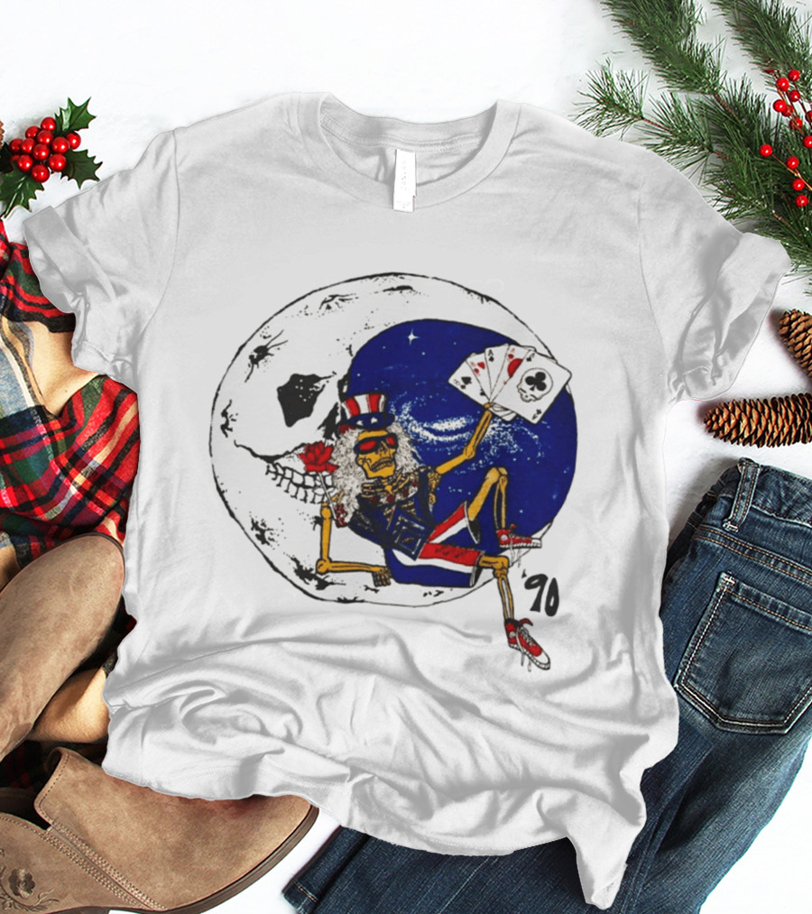 Grateful Dead 1990 Rare Uncle Sam Skeleton Moon Playing Cards T-Shirt