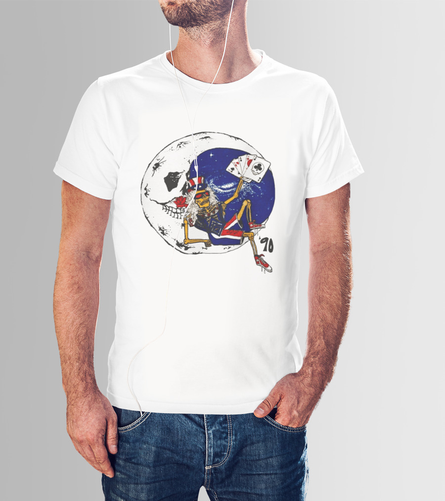 Grateful Dead 1990 Rare Uncle Sam Skeleton Moon Playing Cards T-Shirt
