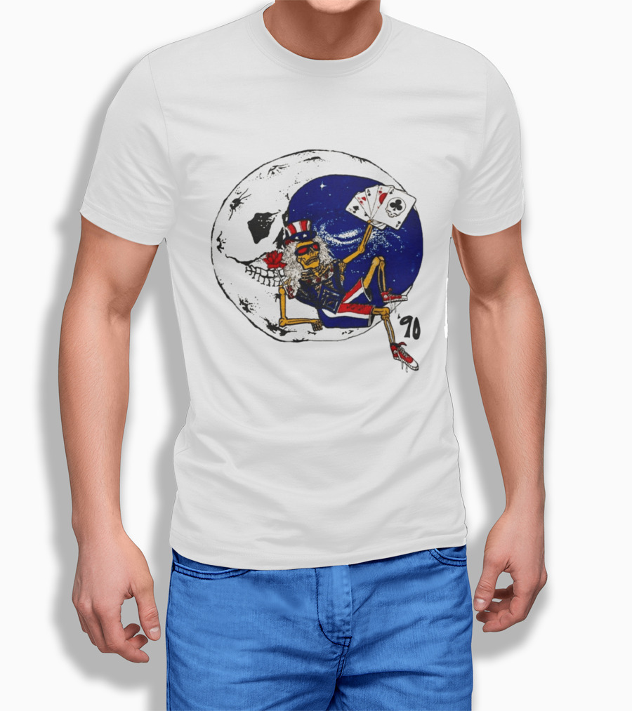 Grateful Dead 1990 Rare Uncle Sam Skeleton Moon Playing Cards T-Shirt
