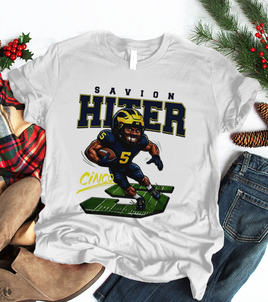 Savion Hiter Number 5 Cinco Valiant Michigan Wolverines Football Cartoon T-Shirt