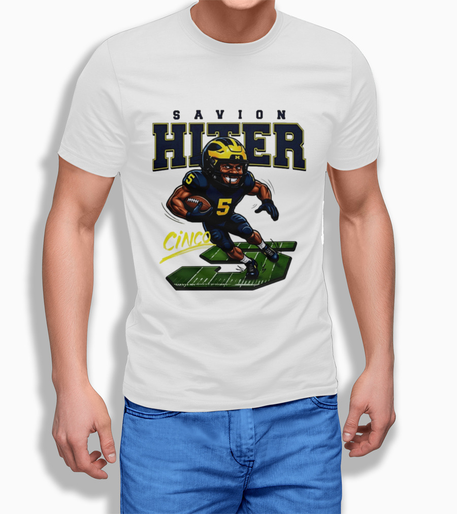 Savion Hiter Number 5 Cinco Valiant Michigan Wolverines Football Cartoon T-Shirt