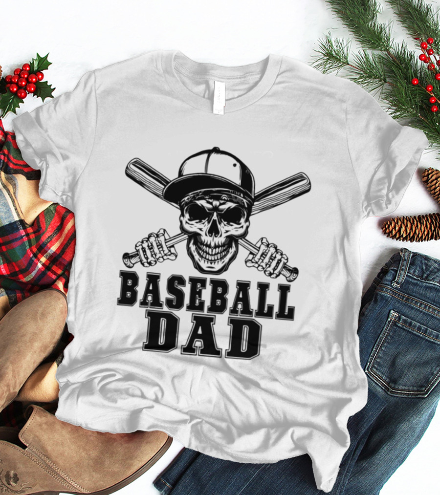 Baseball Dad Skull With Cap And Bats T-Shirt