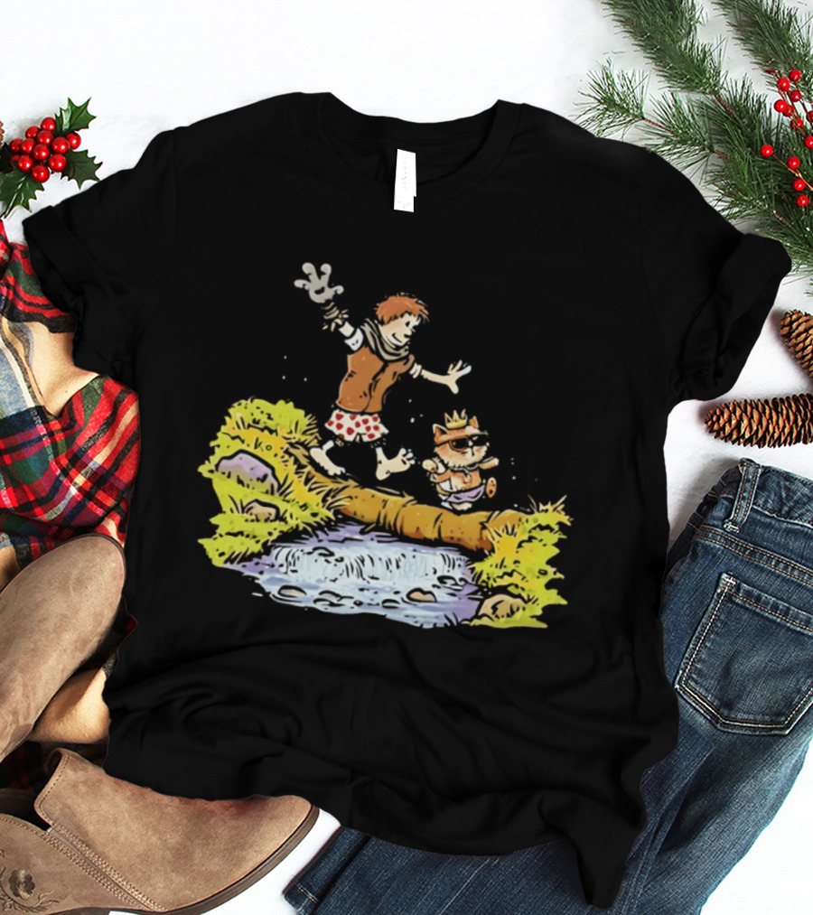 Princess Donut Calvin And Hobbes Comic Adventure Carl Crossing Log T-Shirt