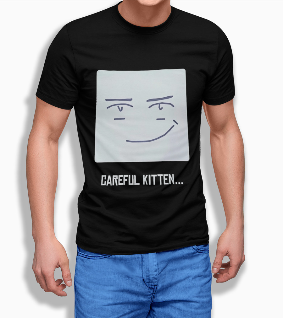 Roblox Man Face Careful Kitten Meme T-Shirt