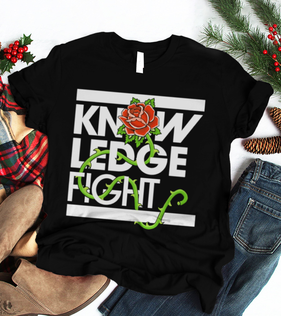 Knowledge Fight Rose With Green Vine Accents T-Shirt