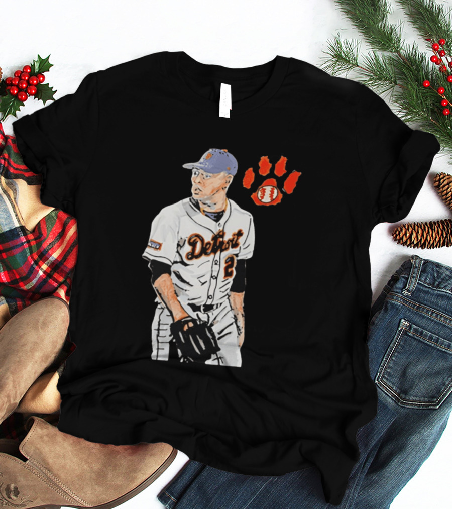 Detroit Tigers Tarik Skubal Baseball Cartoon Character With Paw Print And Baseball T-Shirt