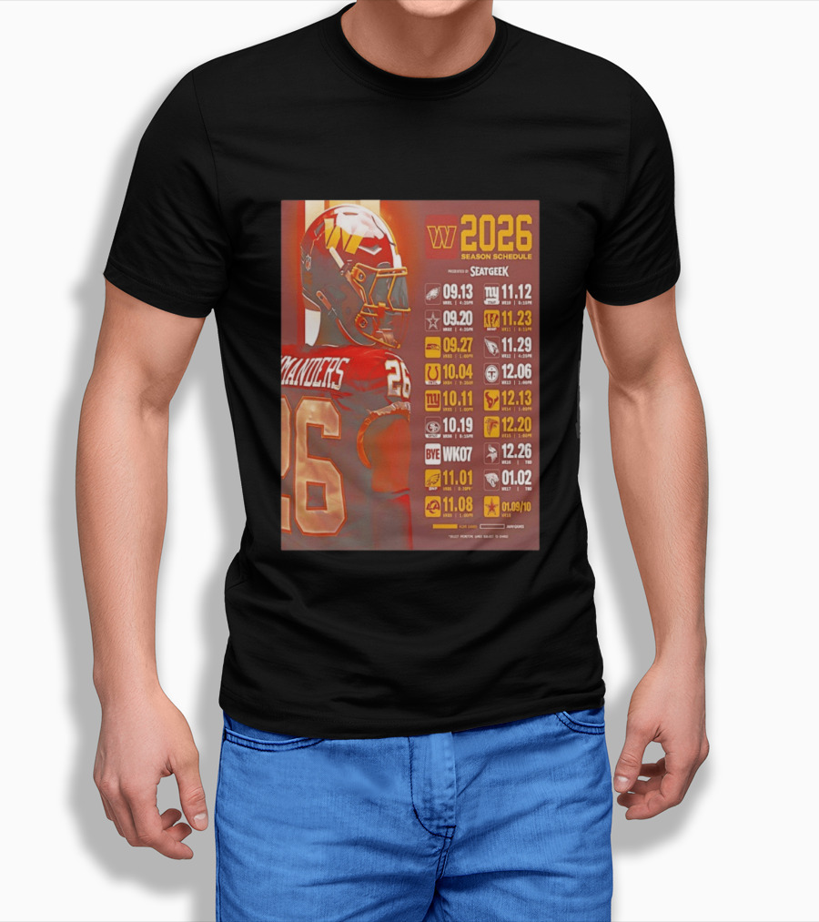 Washington Commanders 2026 Season Schedule Dates And Times By SEATGEEK T-Shirt