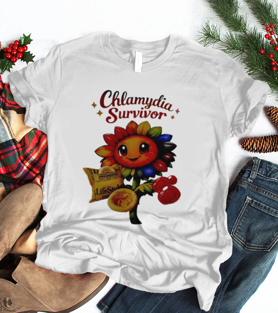 Chlamydia Survivor Rainbow Sunflower LifeStyles Condom Sexual Health Awareness STI STD T-Shirt