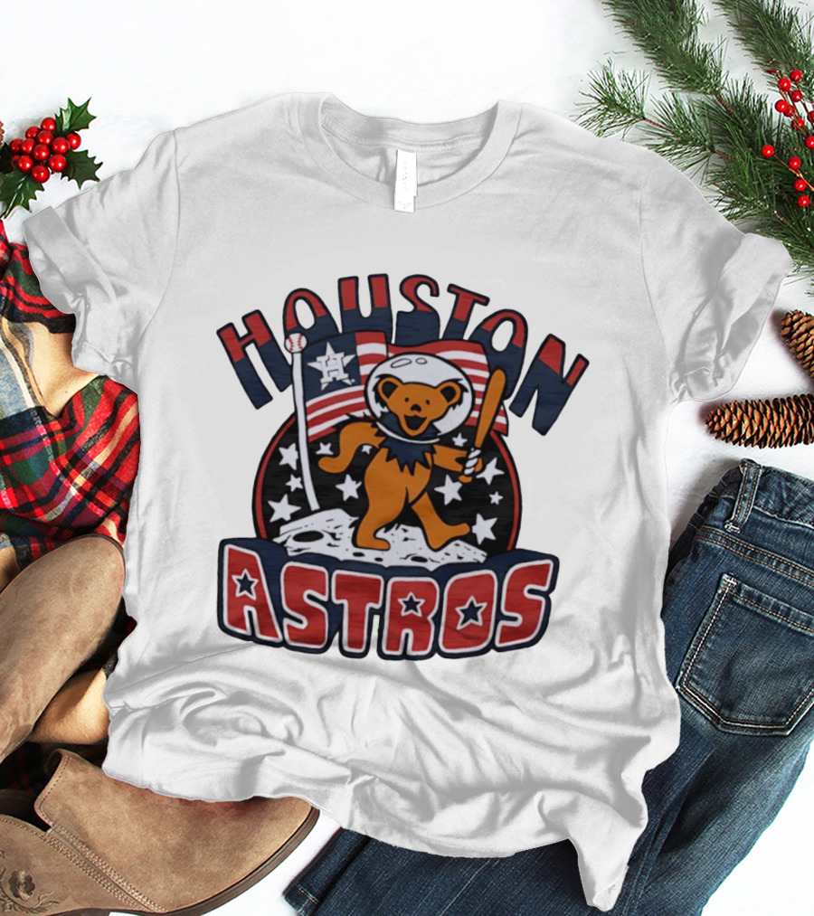 Houston Astros Grateful Dead Dancing Bear Astronaut Moon Scene T-Shirt
