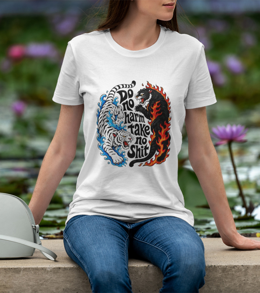 Do No Harm Take No Shit Blue Tiger And Fire Panther T-Shirt