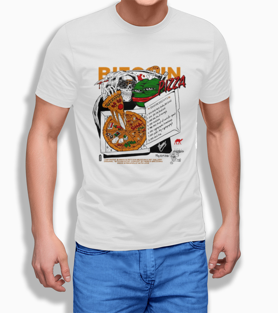Kermit The Frog Pepe Pizza Ingredients Bitcoin Meme T-Shirt