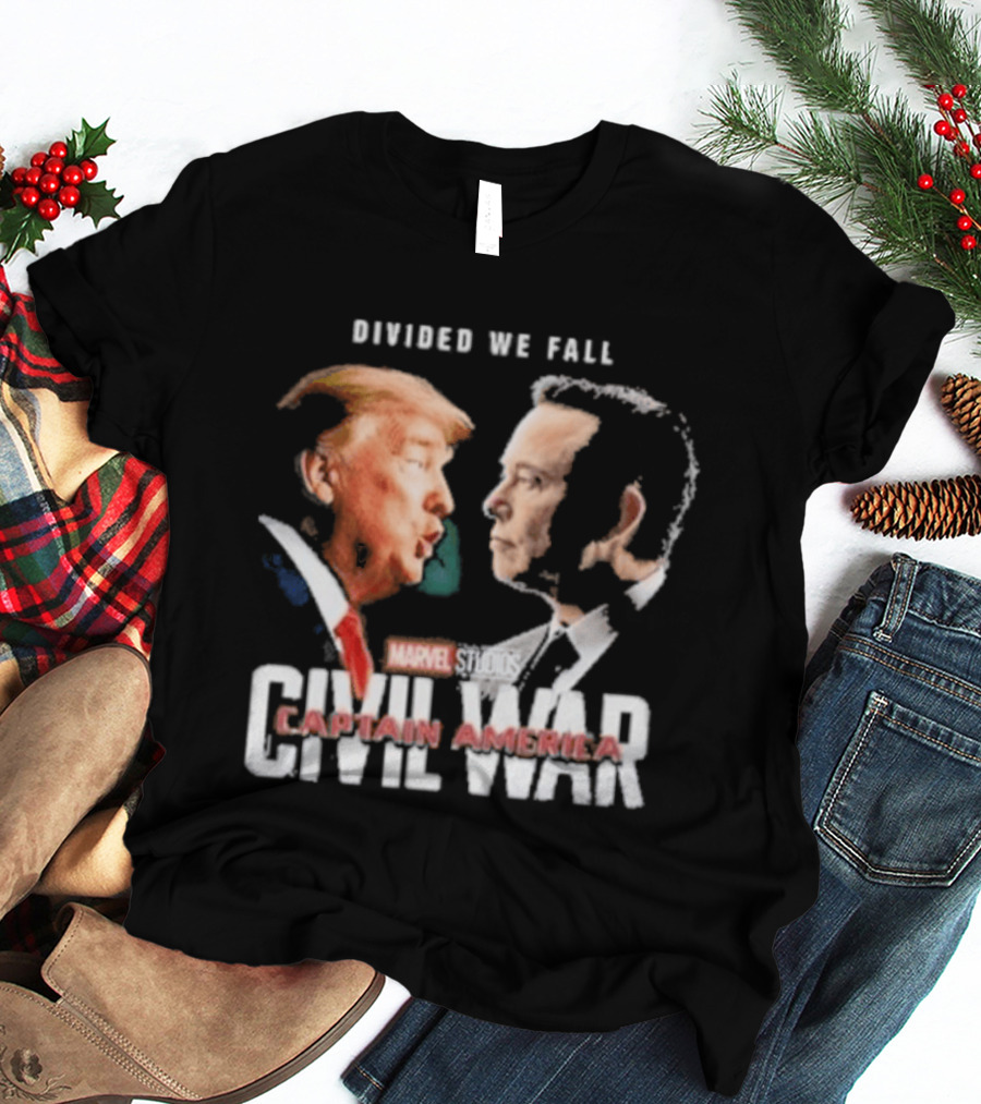 Marvel Studios Civil War Divided We Fall Captain America Trump Vs Elon T-Shirt