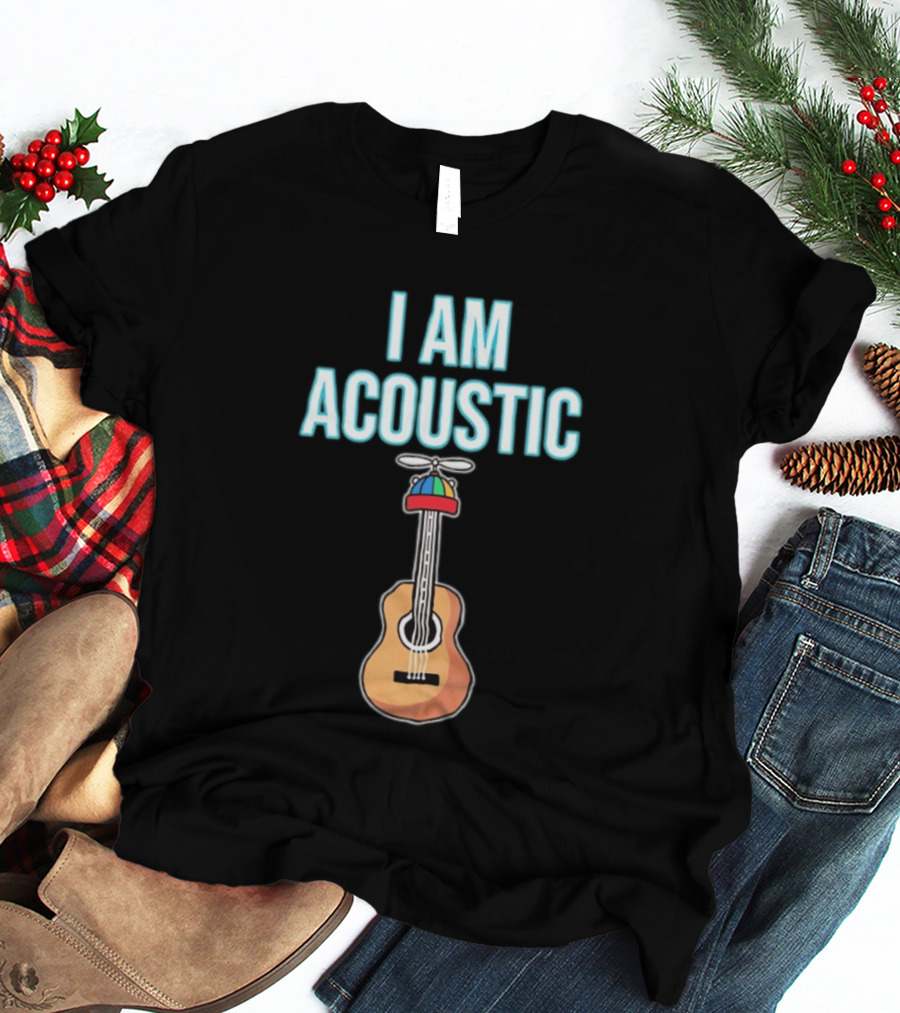 I Am Acoustic Guitar With Beanie Propeller Hat T-Shirt