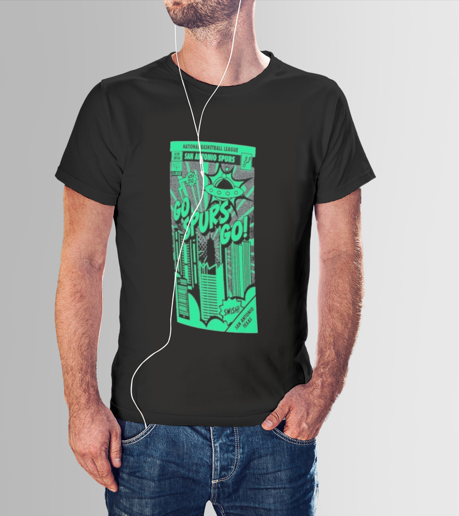 National Basketball League San Antonio Spurs Go Spurs Go Area 210 San Antonio Texas Comic Swish T-Shirt