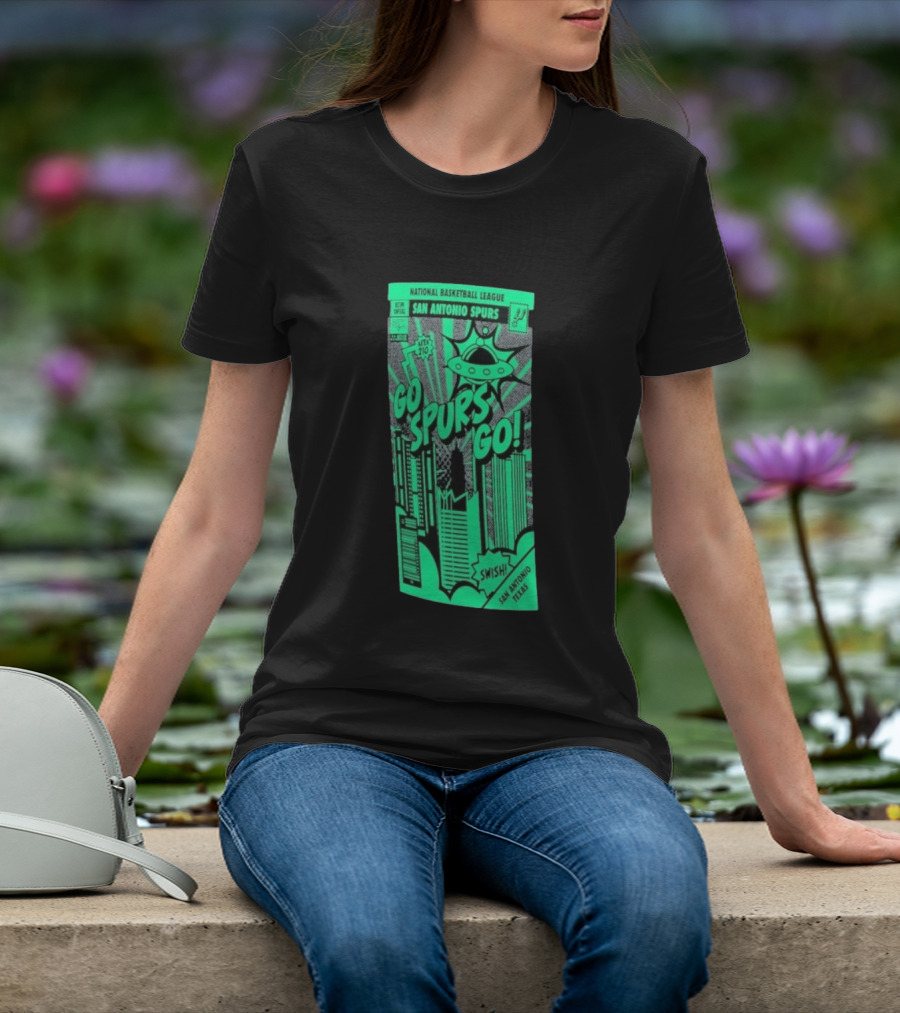 National Basketball League San Antonio Spurs Go Spurs Go Area 210 San Antonio Texas Comic Swish T-Shirt