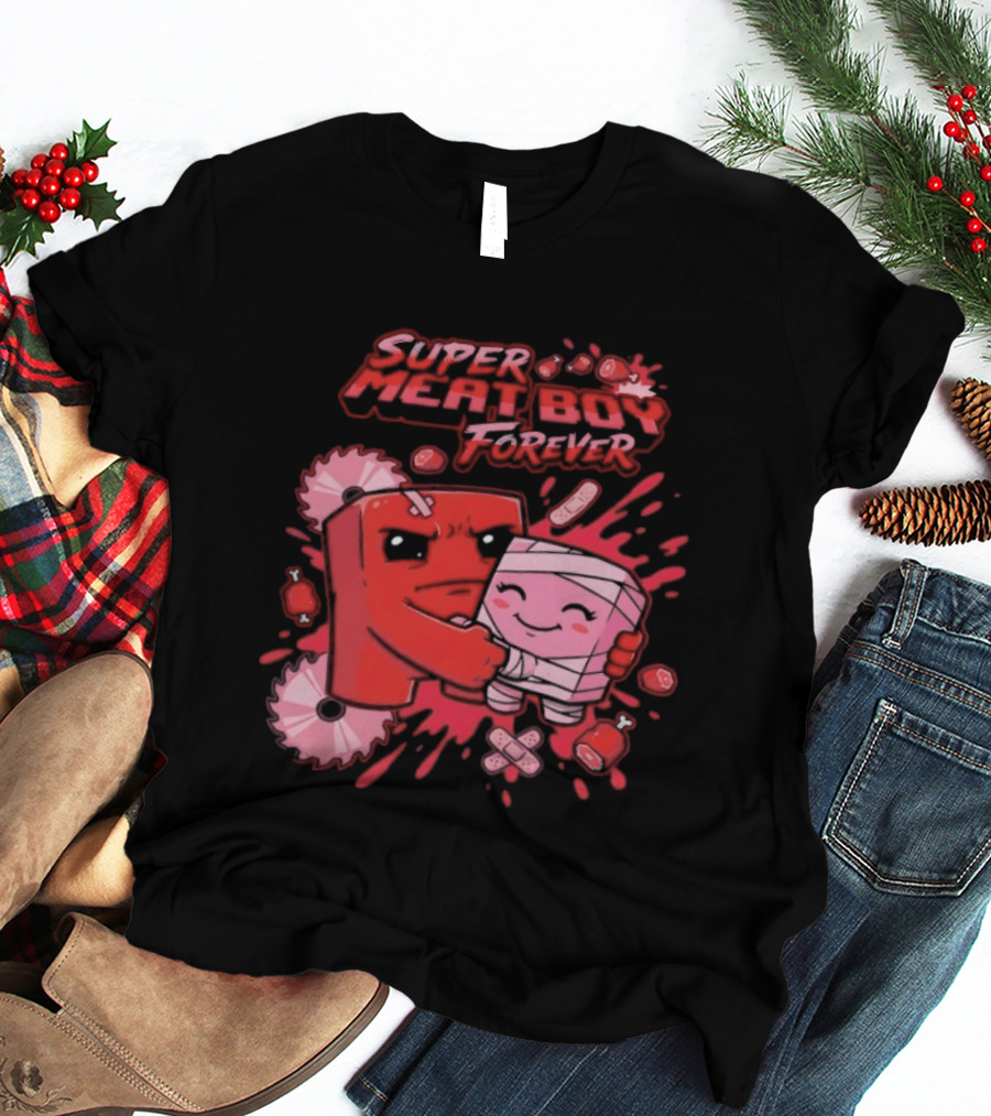 Super Meat Boy Forever Retro Character Hugging T-Shirt