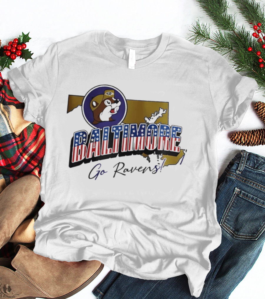 Baltimore Ravens Go Ravens Buc Ee's Patriotic Map Collaboration T-Shirt