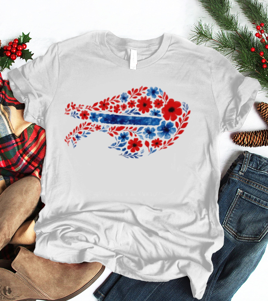 Buffalo Bills Floral Team Art Blue And Red Flowers T-Shirt