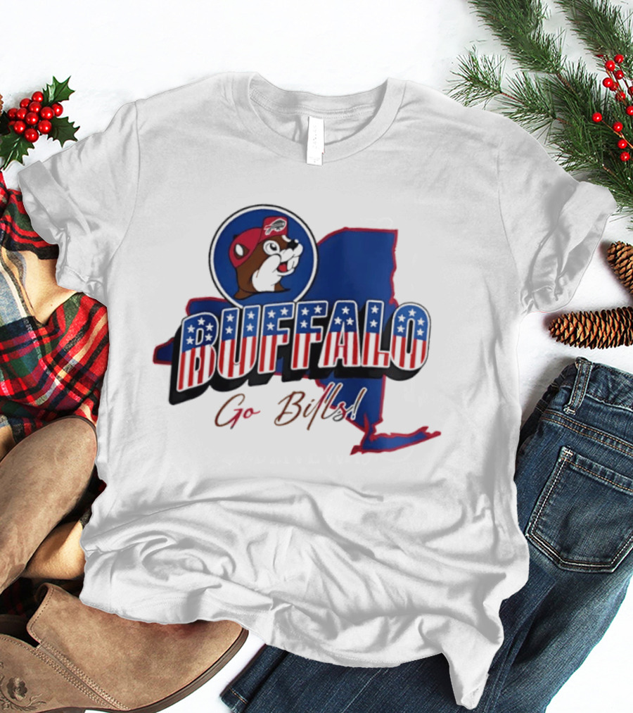 Buffalo Bills Buc Ee's Patriotic Go Bills Map T-Shirt