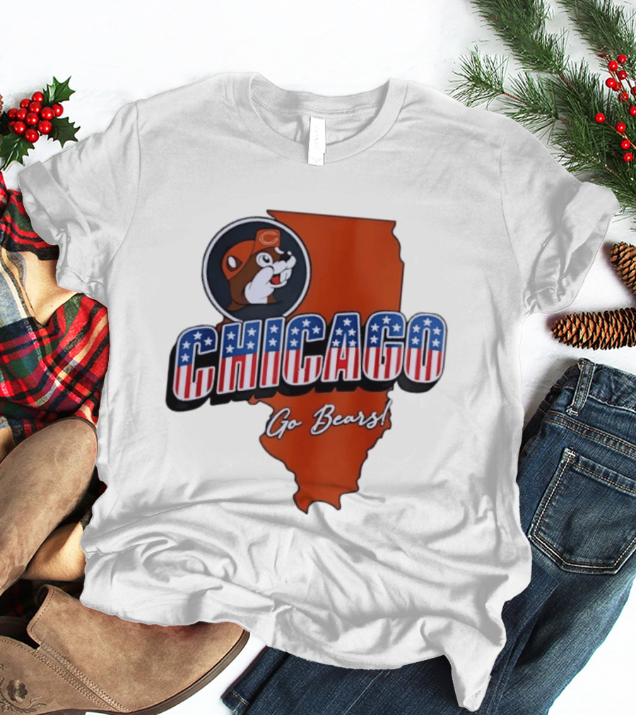 Chicago Bears Buc Ee's Go Bears Patriotic Illinois Map T-Shirt