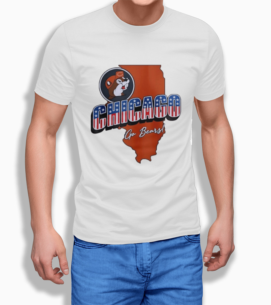 Chicago Bears Buc Ee's Go Bears Patriotic Illinois Map T-Shirt