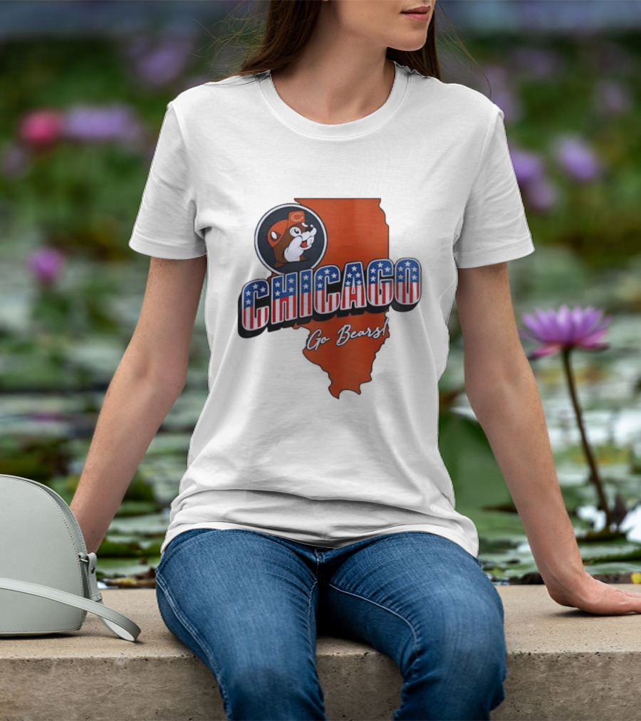 Chicago Bears Buc Ee's Go Bears Patriotic Illinois Map T-Shirt