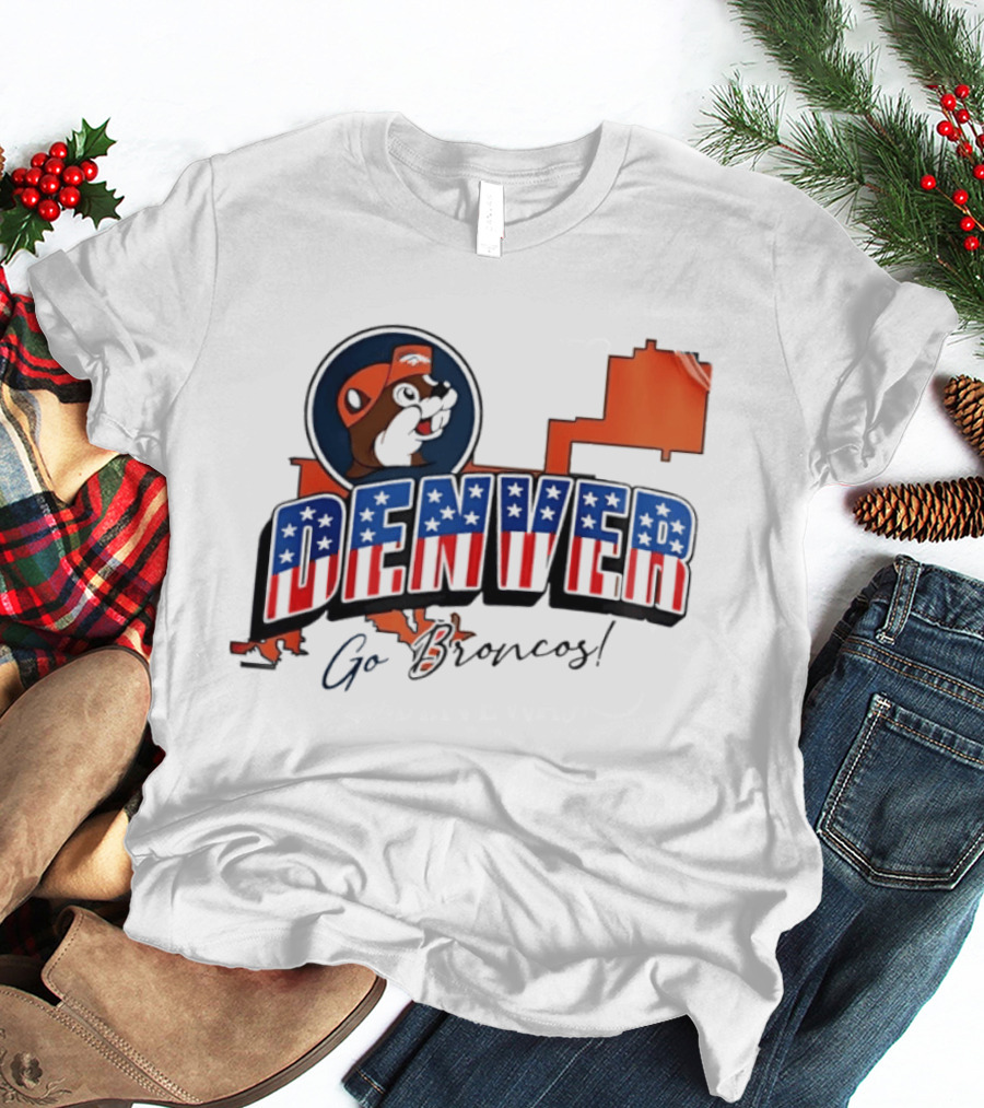 Denver Broncos Buc Ee's Go Broncos Patriotic Map T-Shirt