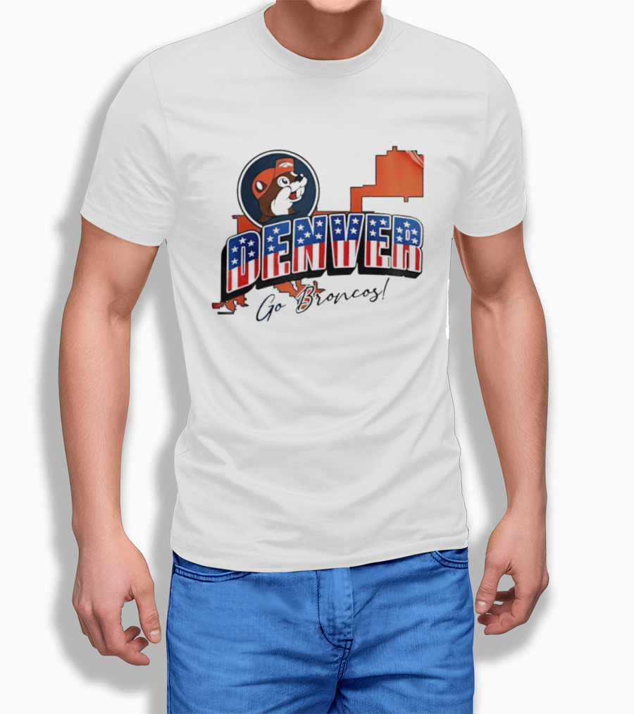 Denver Broncos Buc Ee's Go Broncos Patriotic Map T-Shirt