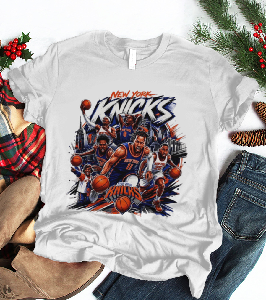 New York Knicks Basketball Team 2026 Skyline Action T-Shirt