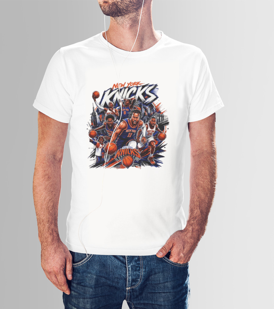 New York Knicks Basketball Team 2026 Skyline Action T-Shirt