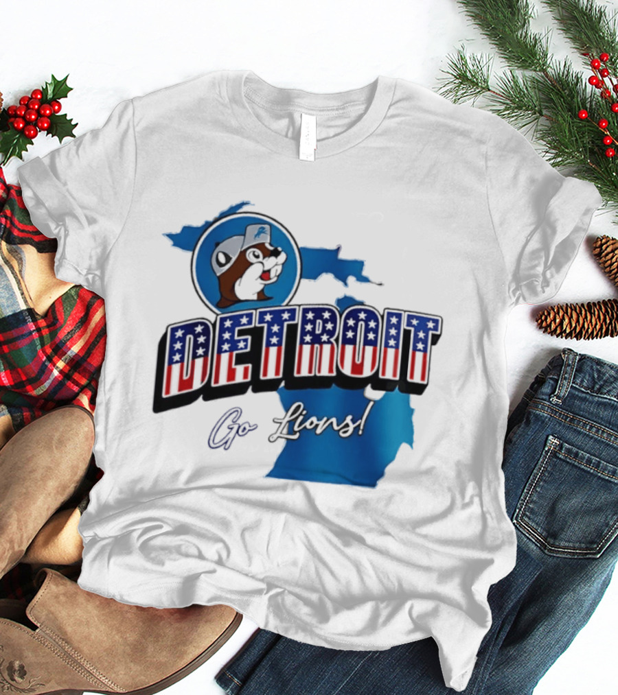 Detroit Lions Buc Ee's Go Lions Patriotic Michigan Map T-Shirt
