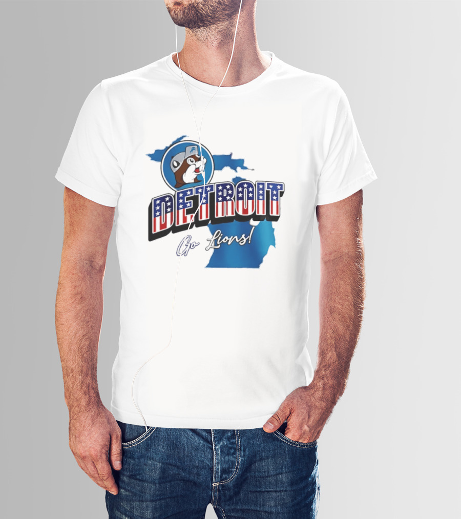 Detroit Lions Buc Ee's Go Lions Patriotic Michigan Map T-Shirt