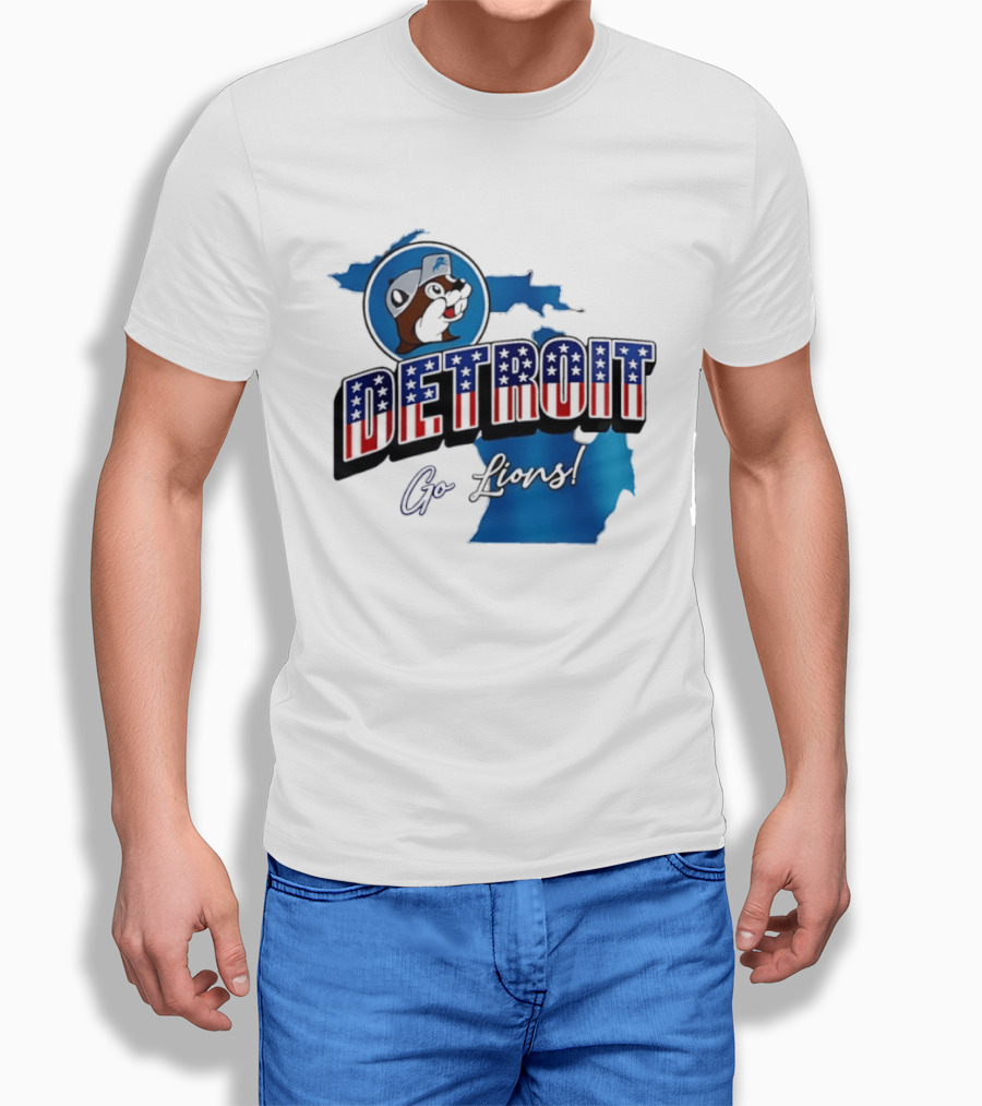 Detroit Lions Buc Ee's Go Lions Patriotic Michigan Map T-Shirt