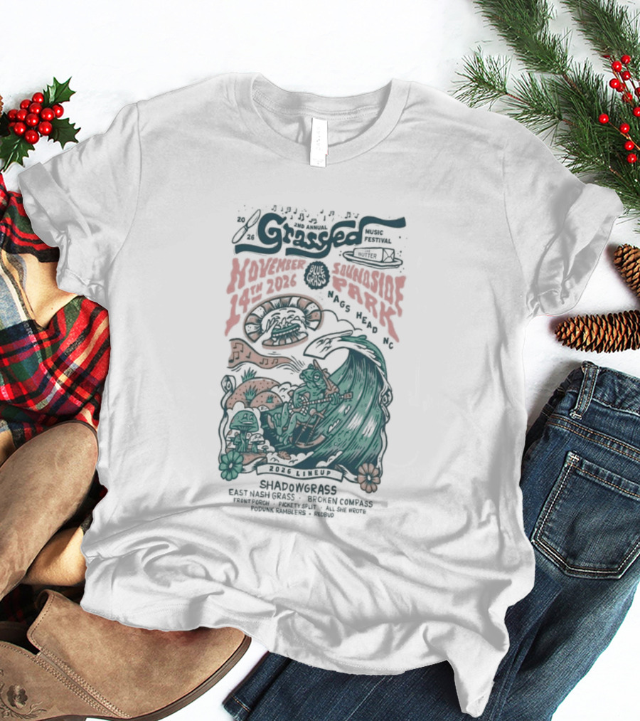 Shadowgrass November 14 2026 Nags Head NC Psychedelic Swirling Mushroom Wave T-Shirt