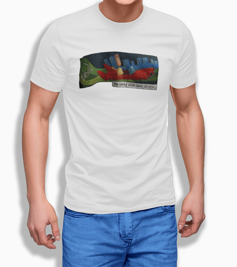 The World Wide Wait Is Over Red Car Cityscape Adventure T-Shirt